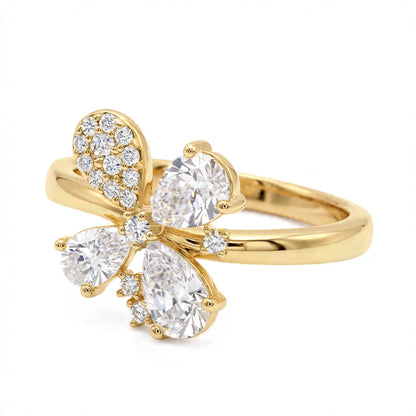 14K Yellow Gold Fancy Cluster Diamond Butterfly Ring