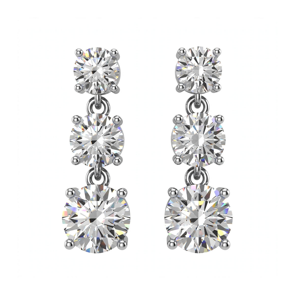 14K White Gold Three-Stone Graduated Diamond Drop Earrings