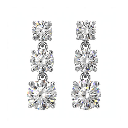 14K White Gold Three-Stone Graduated Diamond Drop Earrings