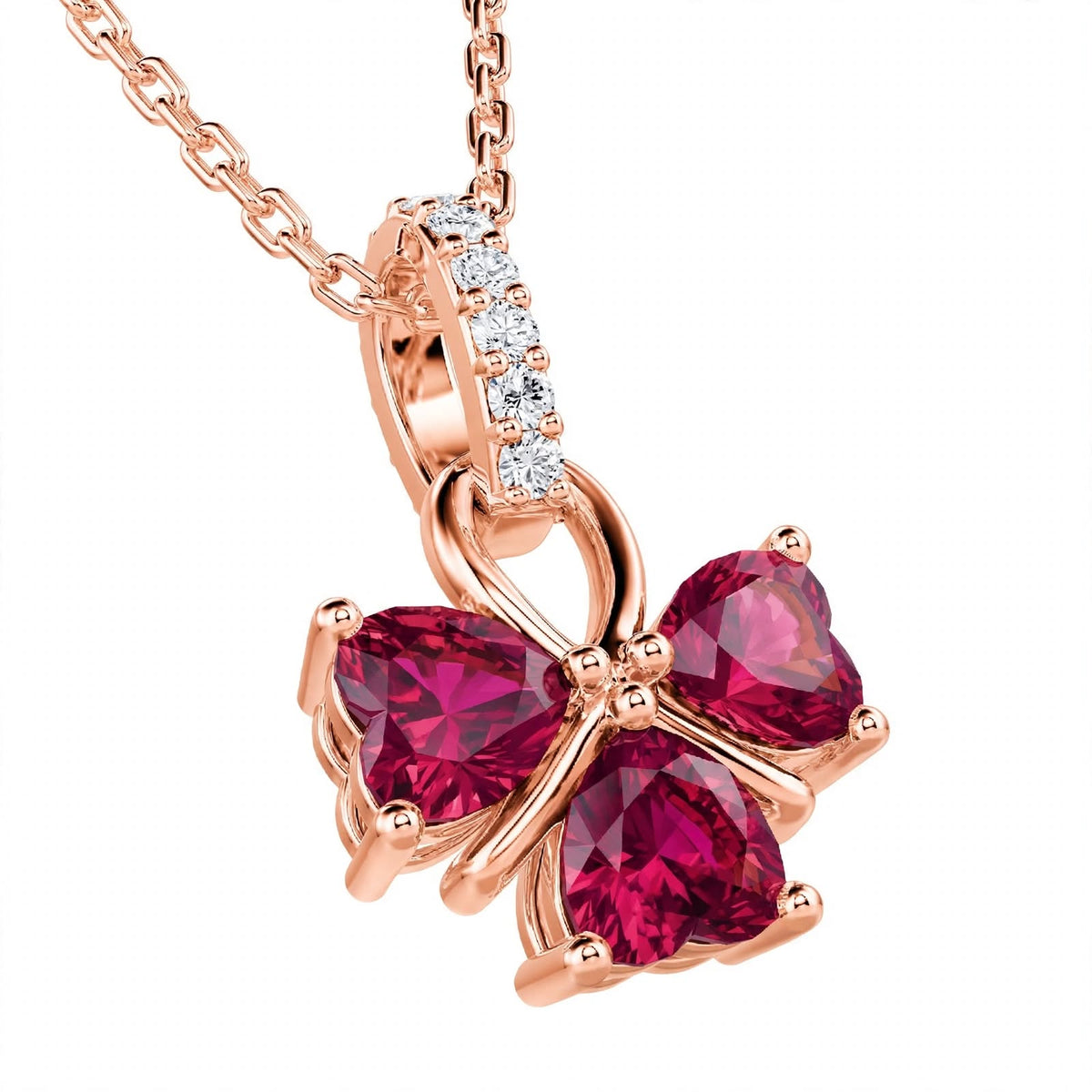 18K White Gold Ruby and Diamond Clover Pendant Necklace