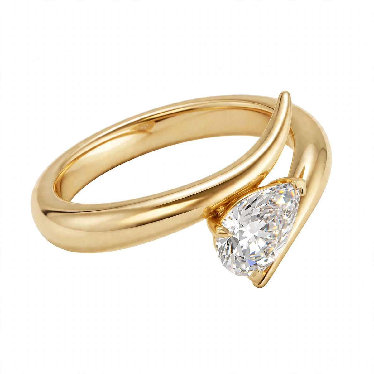 14K Yellow Gold Pear-Cut Diamond Bypass Ring