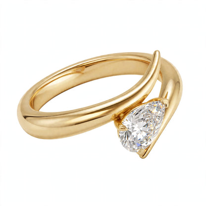 14K Yellow Gold Pear-Cut Diamond Bypass Ring
