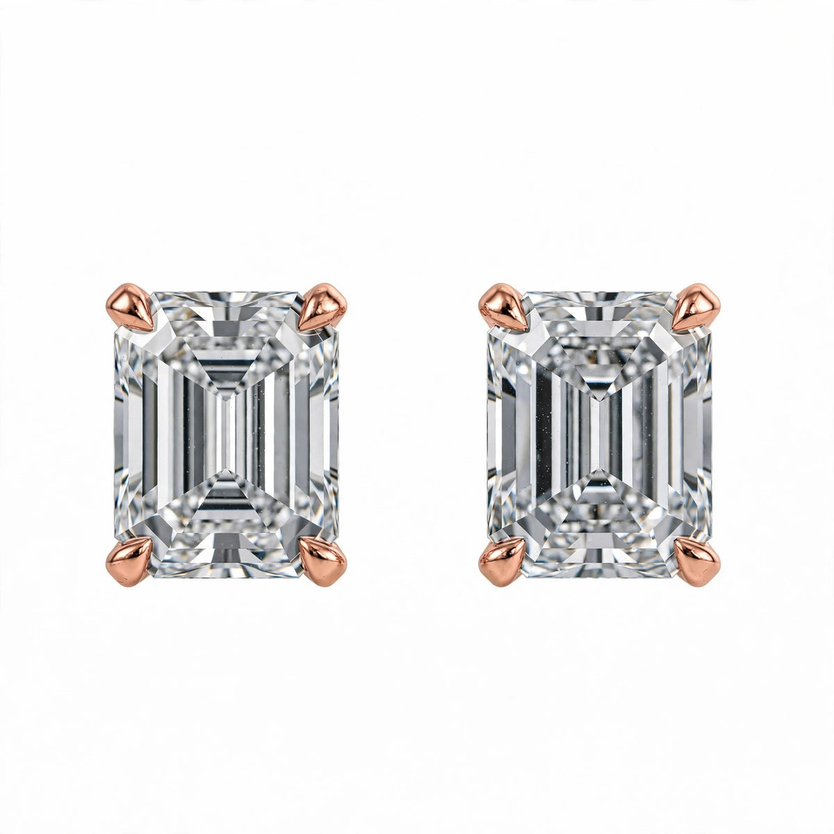14K White Gold Emerald-Cut Solitaire Stud Earrings
