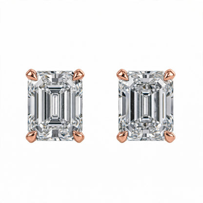 14K White Gold Emerald-Cut Solitaire Stud Earrings