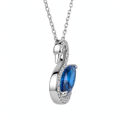 925 Sterling Silver Blue Crystal Swan Pendant Necklace