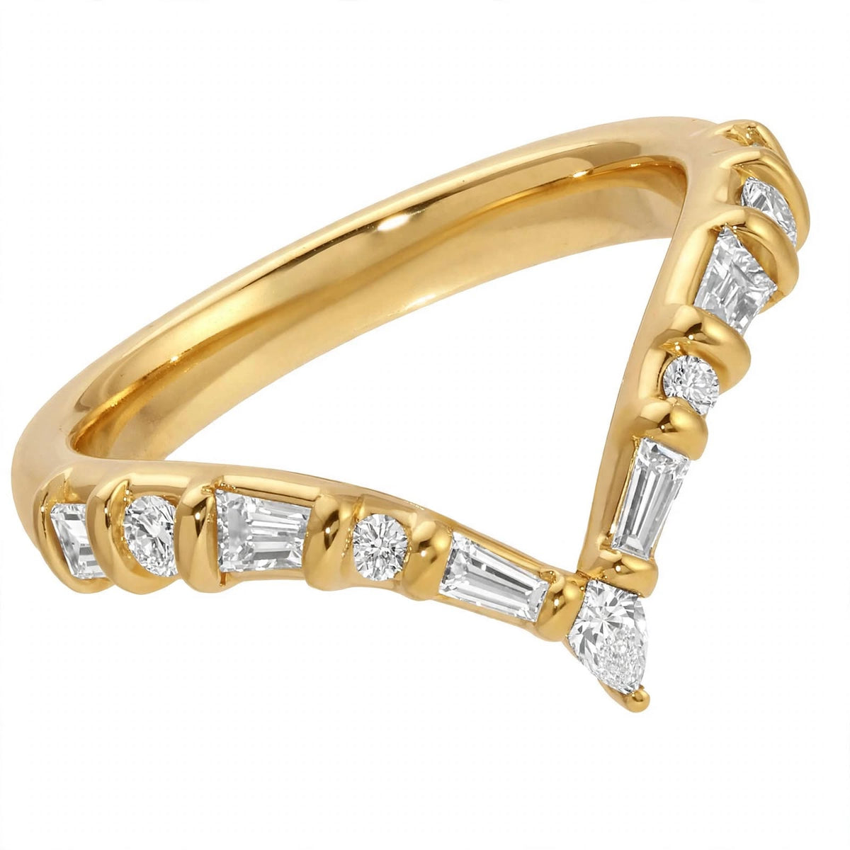 14K Yellow Gold Multi-Shape Diamond Chevron Contour Band