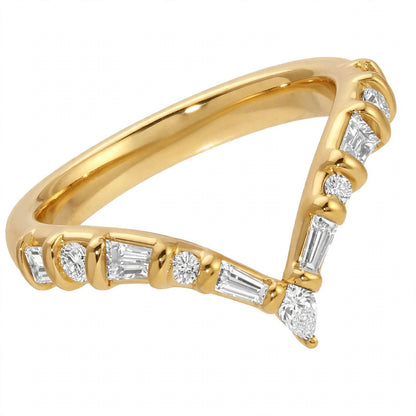 14K Yellow Gold Multi-Shape Diamond Chevron Contour Band