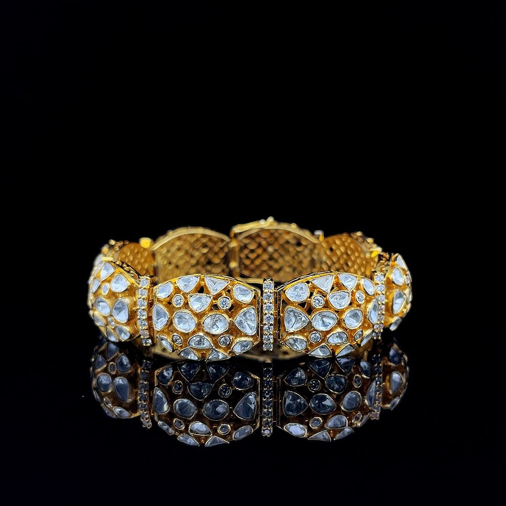 Kundan polki gold and diamonds broad bridal bracelet.