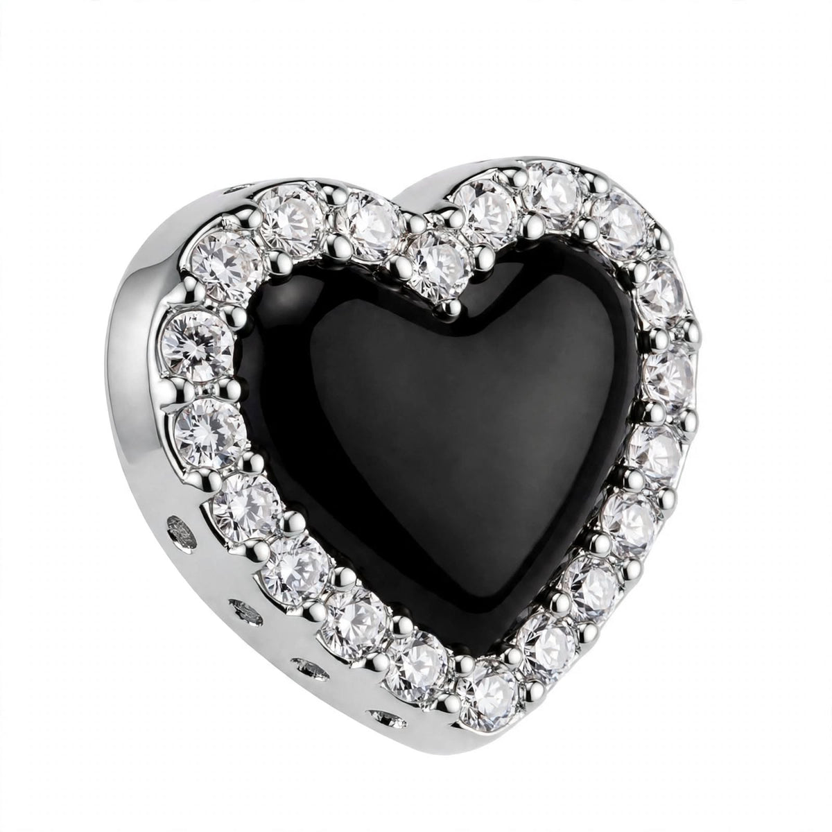 14K Yellow Gold Black Onyx Heart Stud Earrings with Diamond Halo