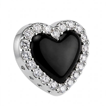 14K Yellow Gold Black Onyx Heart Stud Earrings with Diamond Halo
