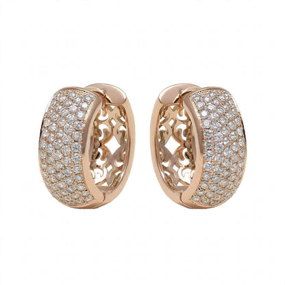 18K Yellow Gold Multi-Row Diamond Pavé Huggie Hoop Earrings