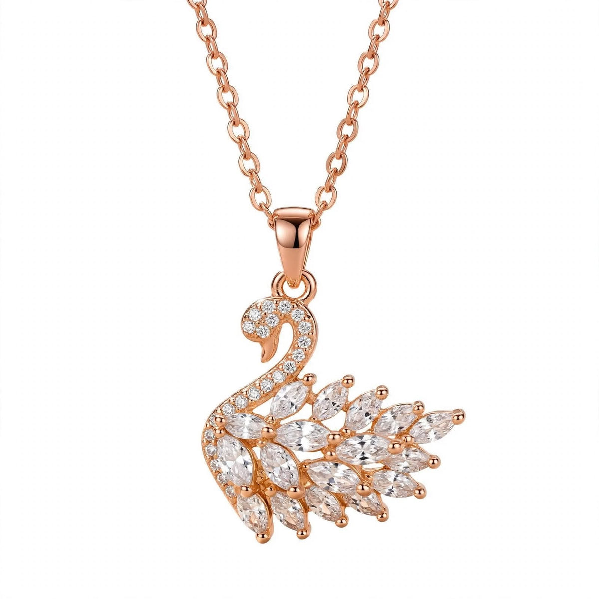 18K Rose Gold Plated Sterling Silver Swan Charm Necklace