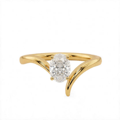 14K Yellow Gold Oval Diamond Bypass Solitaire Engagement Ring