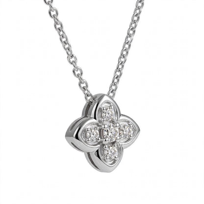 18K Yellow Gold Four-Petal Flower Diamond Pendant Necklace