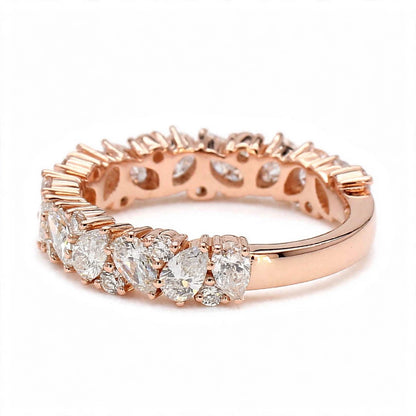 14K Rose Gold Asymmetric Pear & Round Diamond Cluster Eternity Band