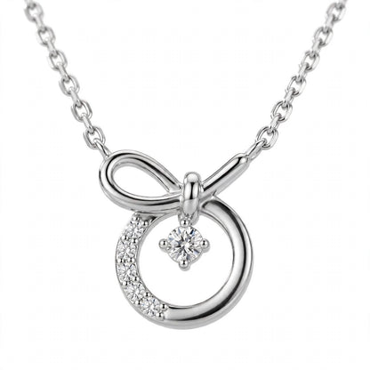 14K White Gold Promise Knot Bow Diamond Pendant Necklace