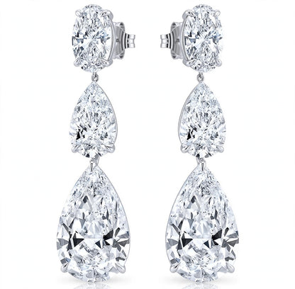 18K White Gold Three Stone Diamond Earrings