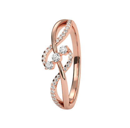 14K Yellow Gold Infinity Twist Three Stone Bypass Diamond Ring.