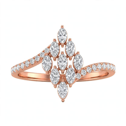 Yellow Gold Multi-Stone Marquise Diamond Cluster Bypass Ring