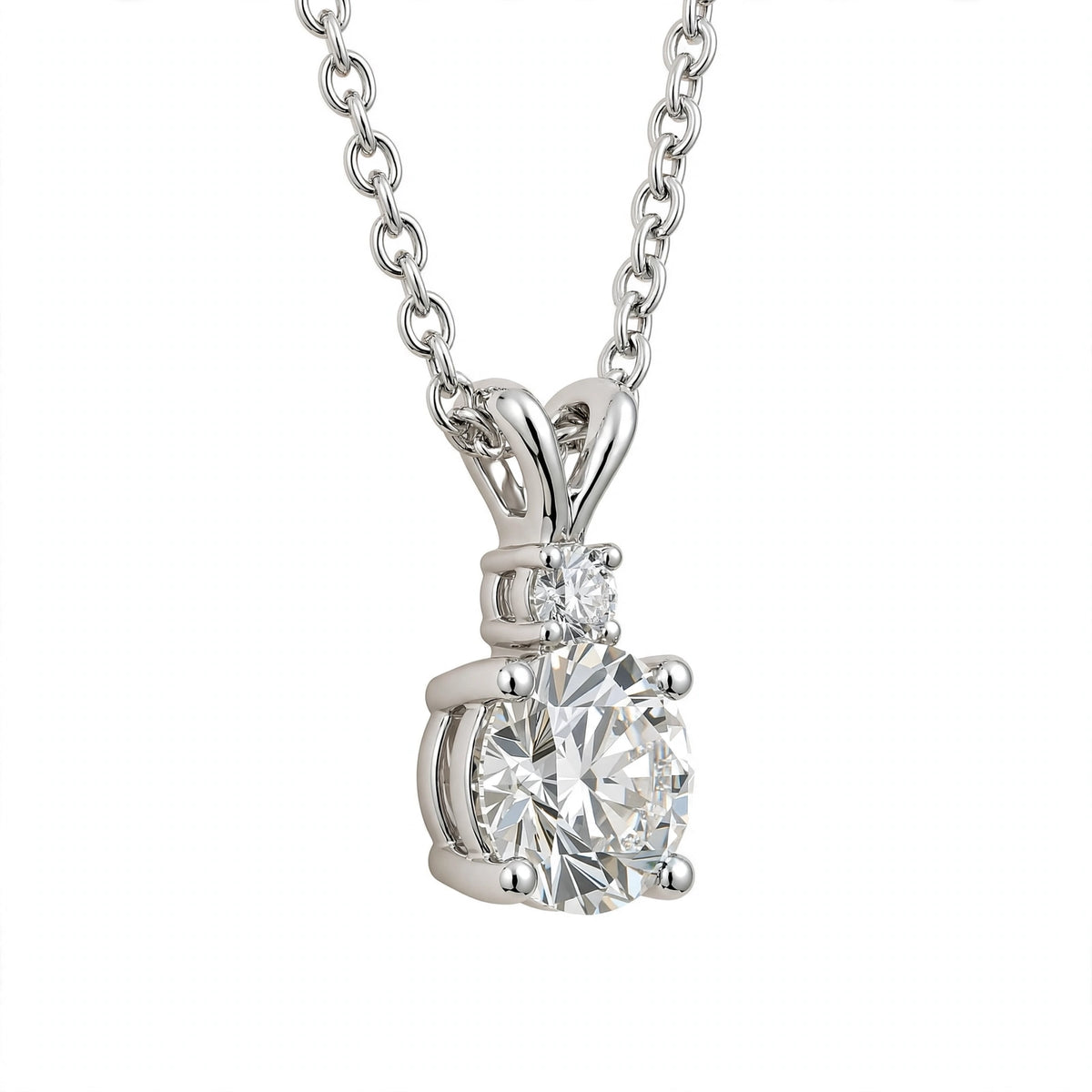 14K White Gold Radiant Dual-Stone Solitaire Diamond Pendant Necklace