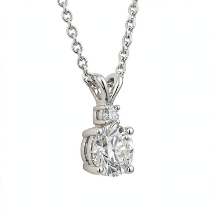 14K White Gold Radiant Dual-Stone Solitaire Diamond Pendant Necklace