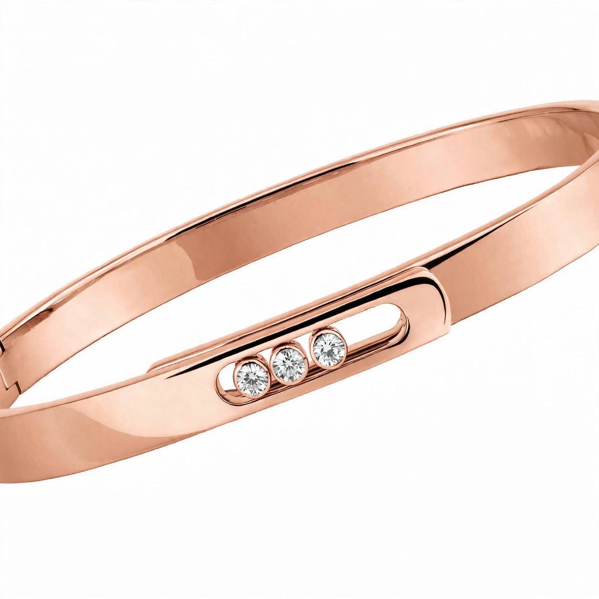 18K Yellow Gold Three-Stone Moving Diamond Bangle