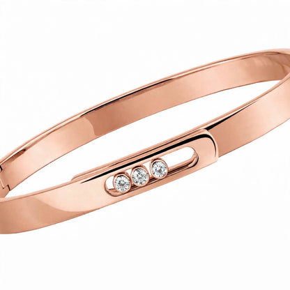 18K Yellow Gold Three-Stone Moving Diamond Bangle