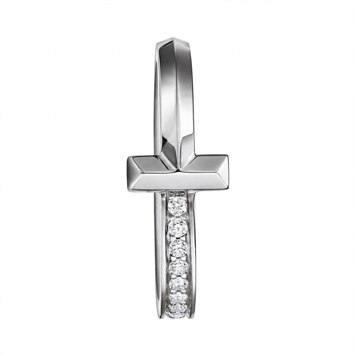 14K White Gold Geometric T-Bar Diamond Ring