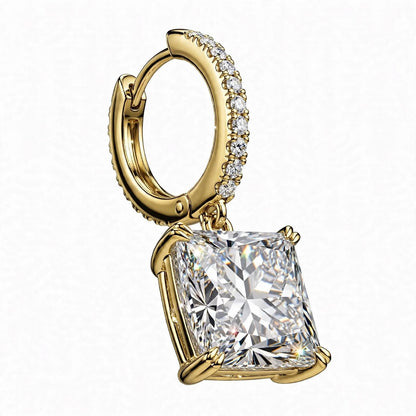 14K Yellow Gold Princess Cut Diamond Huggie Drop Earrings