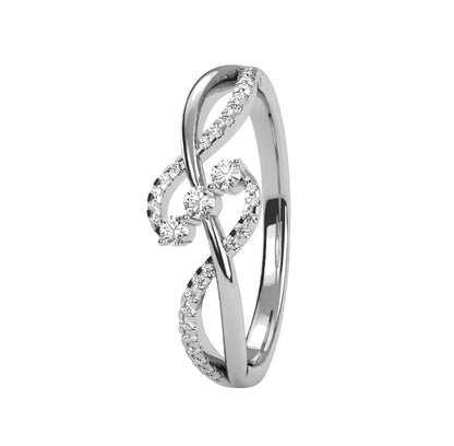 14K Yellow Gold Infinity Twist Three Stone Bypass Diamond Ring.