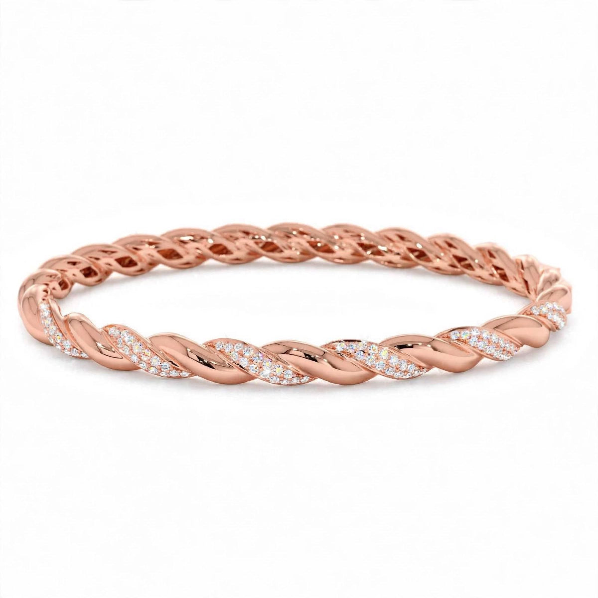 18K Rose Gold Pavé Diamond Twisted Rope Bangle Bracelet