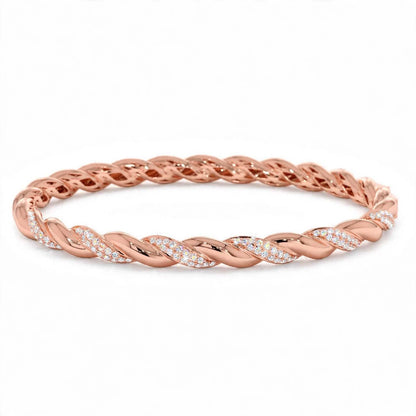 18K Rose Gold Pavé Diamond Twisted Rope Bangle Bracelet