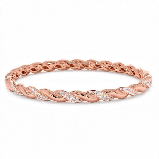 18K Rose Gold Pavé Diamond Twisted Rope Bangle Bracelet