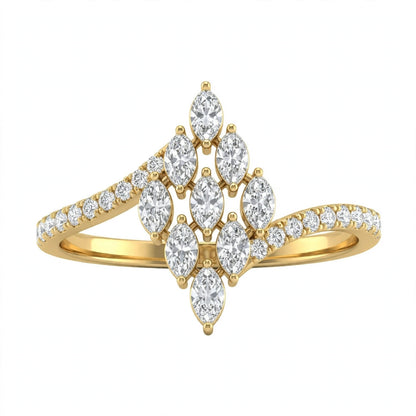 Yellow Gold Multi-Stone Marquise Diamond Cluster Bypass Ring