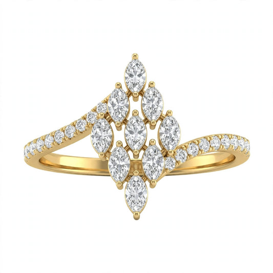 Yellow Gold Multi-Stone Marquise Diamond Cluster Bypass Ring