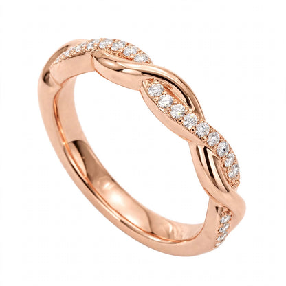 14K Yellow Gold Petite Twisted Vine Pavé Diamond Wedding Band