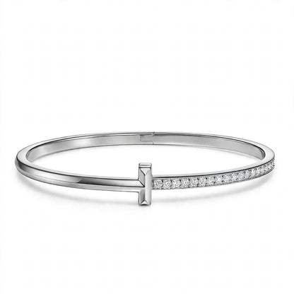 18K Yellow Gold Pavé Diamond T-Bar Hinged Bangle Bracelet