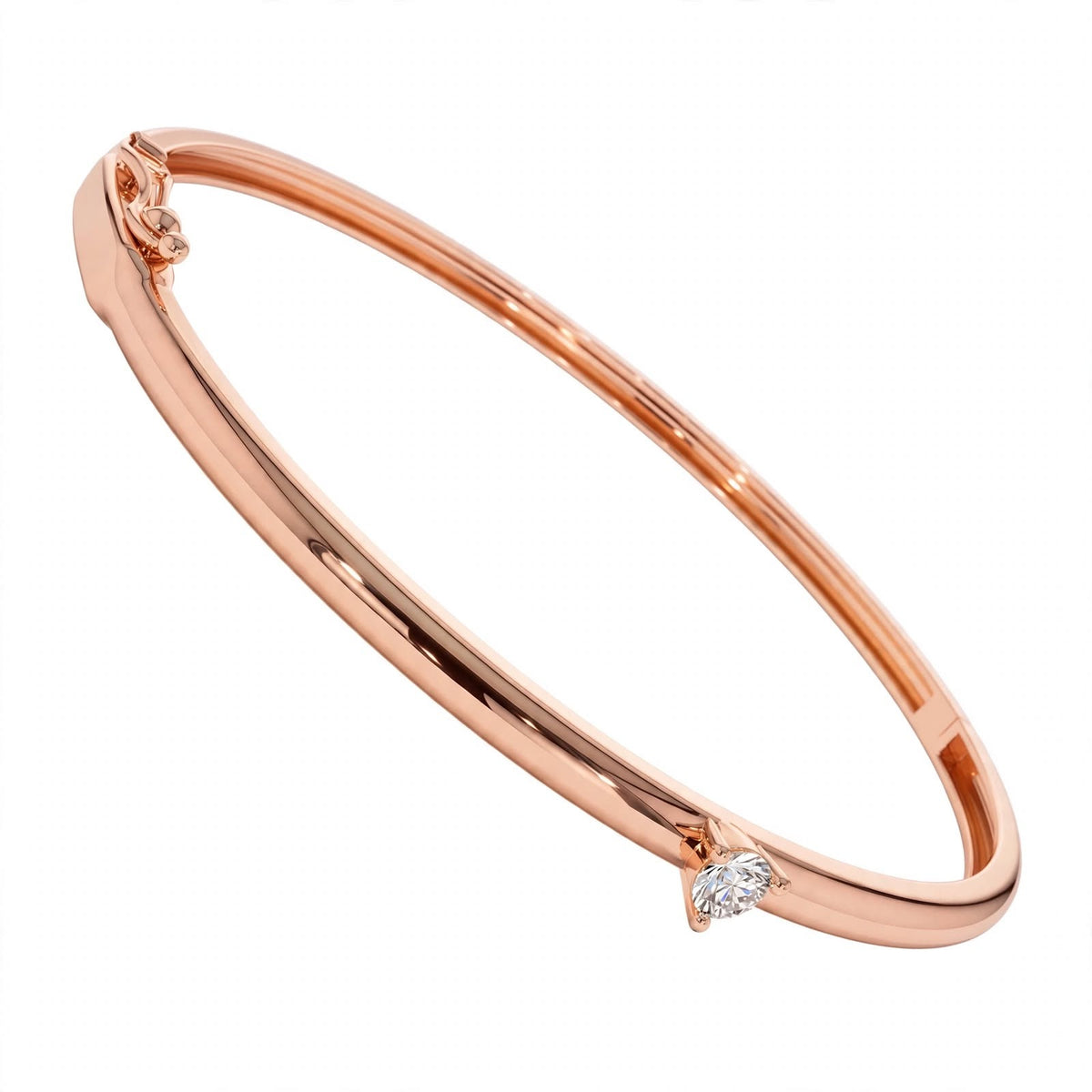 14K Yellow Gold Solitaire Diamond Bangle Bracelet