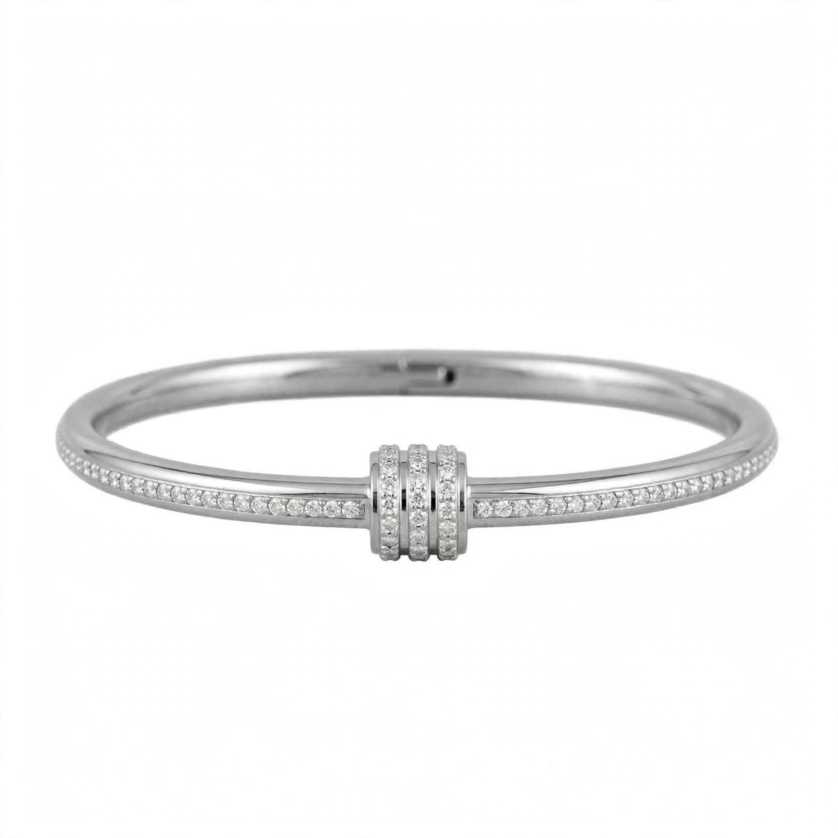 18K Yellow Gold Plated Triple Cylinder Pavé Bangle