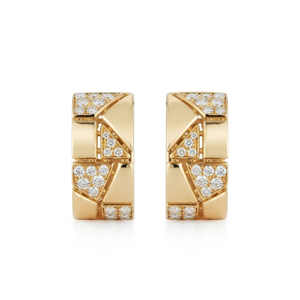 18K Yellow Gold Jigsaw Geometric Hoop Earrings