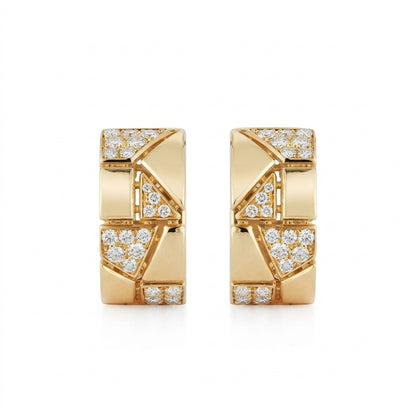 18K Yellow Gold Jigsaw Geometric Hoop Earrings