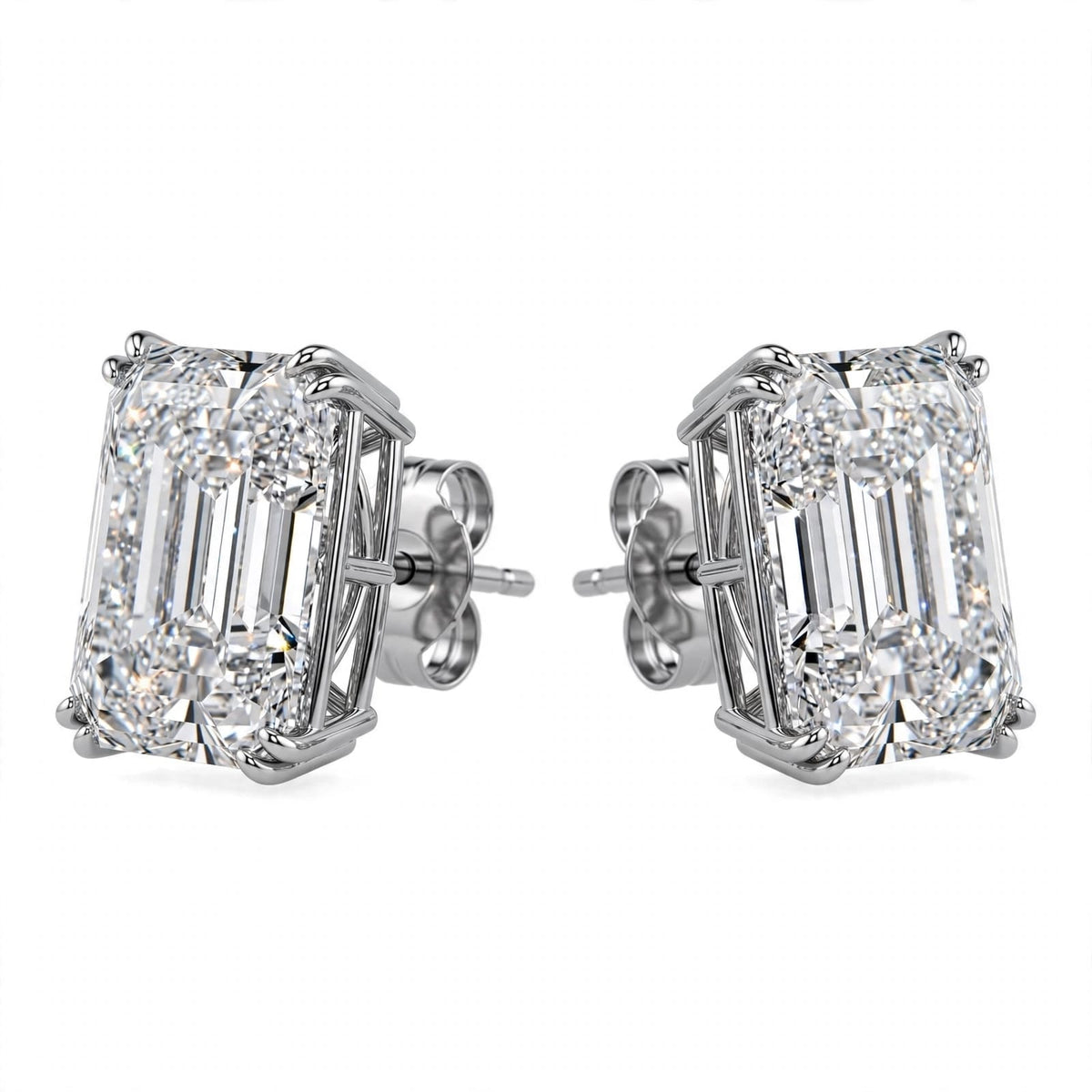 14K White Gold Emerald-Cut Solitaire Stud Earrings