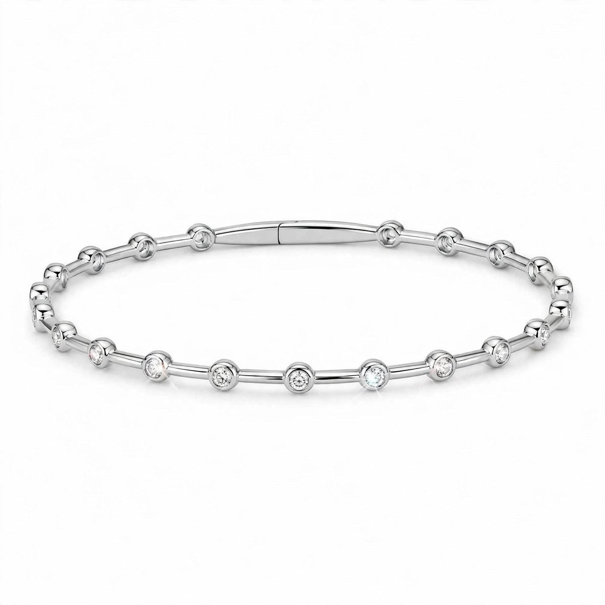 14K Yellow Gold Bezel-Set Diamond Station Bangle Bracelet