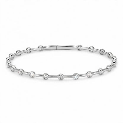 14K Yellow Gold Bezel-Set Diamond Station Bangle Bracelet