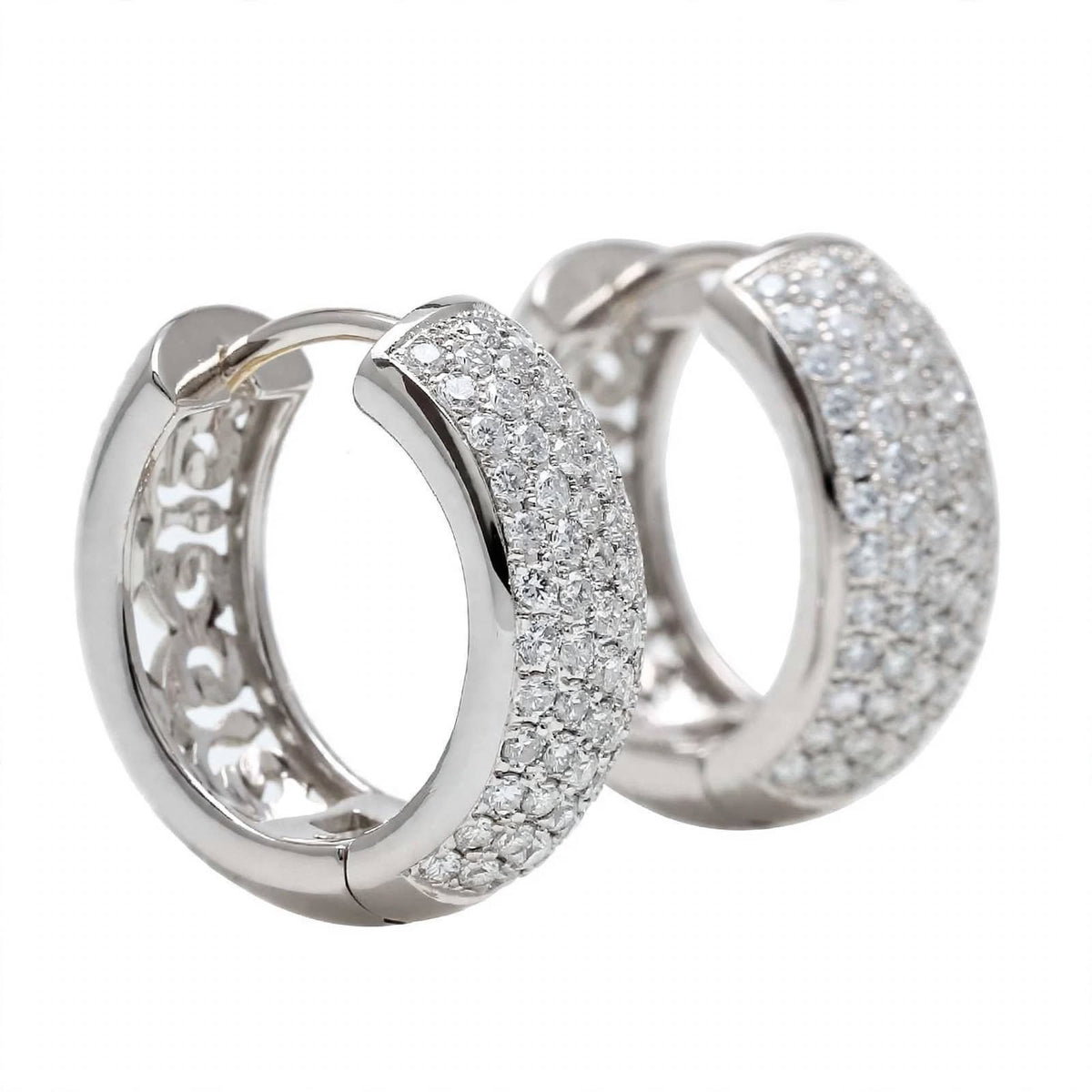 18K Yellow Gold Multi-Row Diamond Pavé Huggie Hoop Earrings