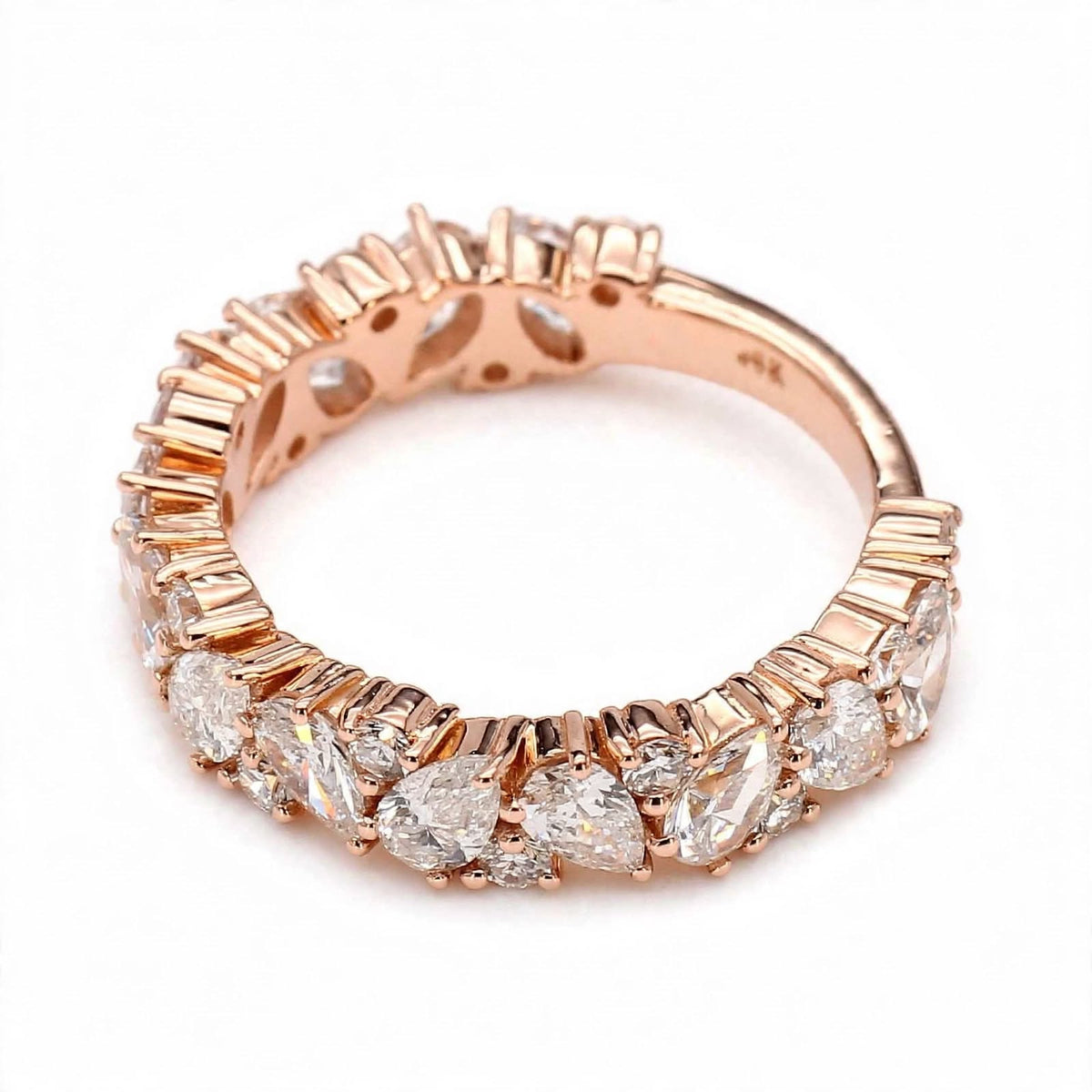 14K Rose Gold Asymmetric Pear & Round Diamond Cluster Eternity Band