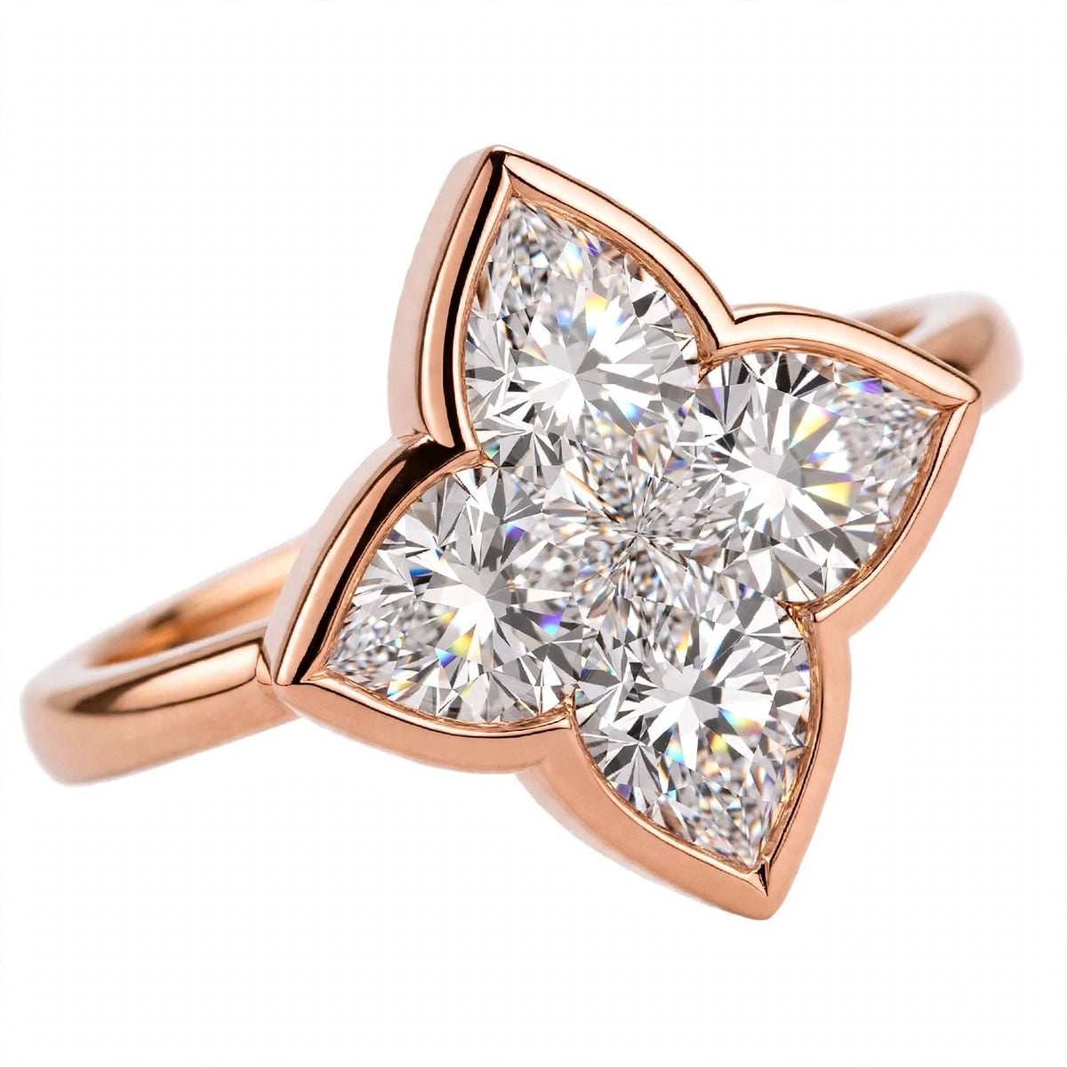 14K Gold Four-Petal Clover Engagement Ring