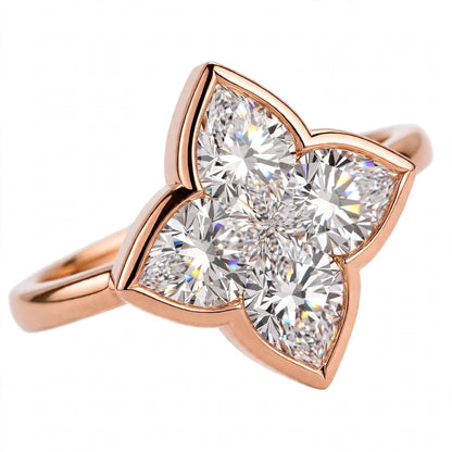 14K Gold Four-Petal Clover Engagement Ring