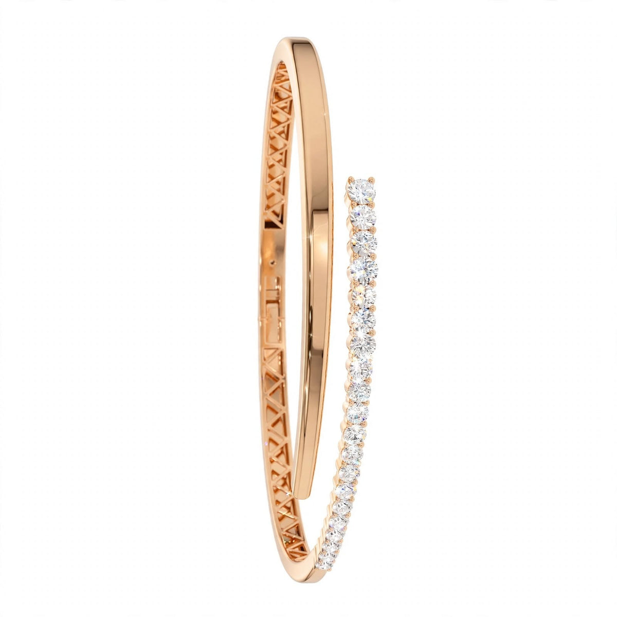 14K White Gold Cross Over Graduating Diamond Bypass Bangle Bracelet