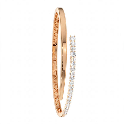 14K White Gold Cross Over Graduating Diamond Bypass Bangle Bracelet